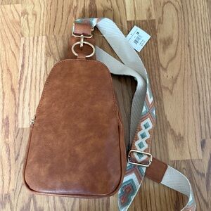 Falls Creek Tan Crossbody Bag with Patterned Strap